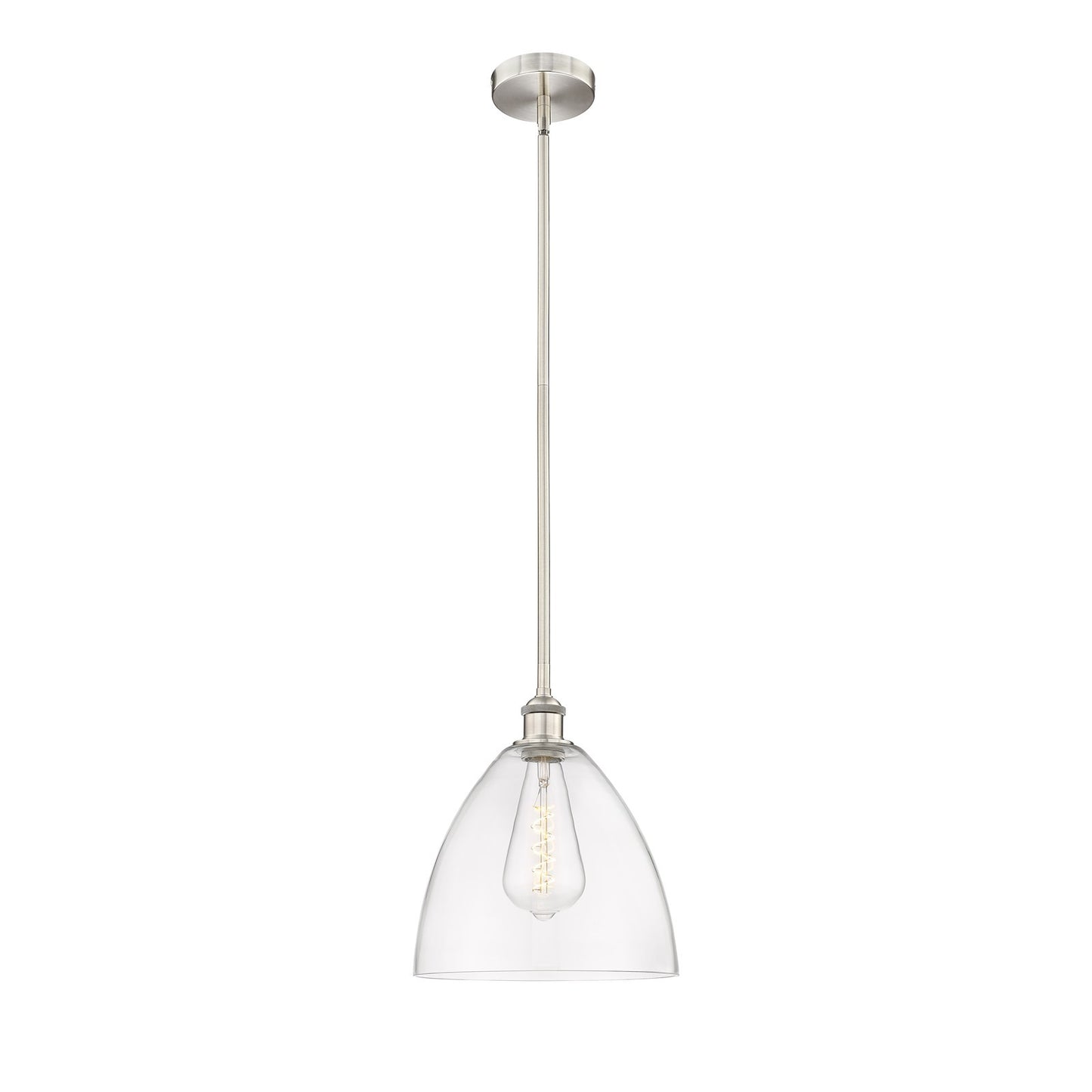Innovations Bristol 12in 1-Light Mini Pendant | Industrial Brushed Satin Nickel Steel and Clear Glass | Kitchen Island & Dining | Model 616-1S-SN-GBD-122