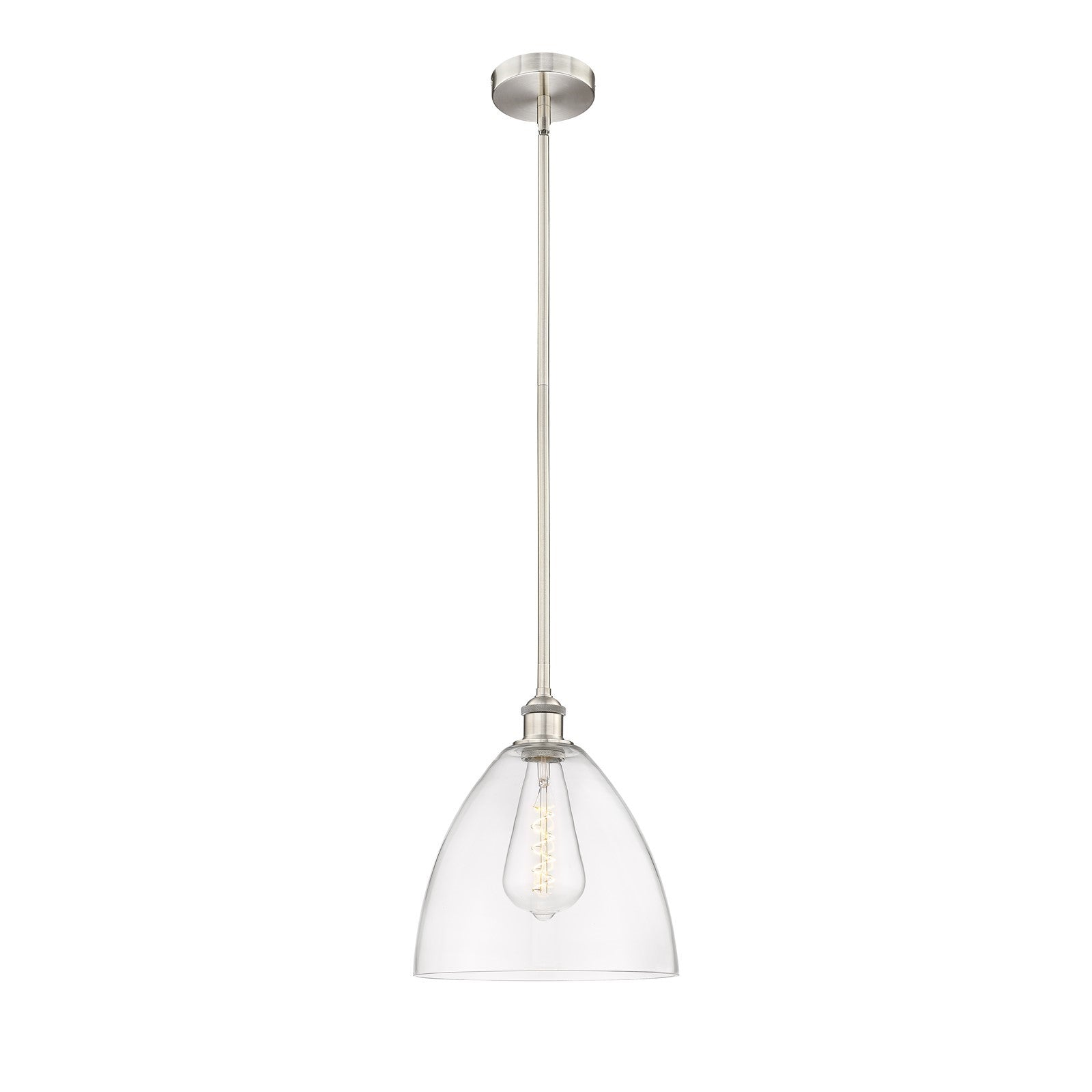 Innovations Bristol 12in 1-Light Mini Pendant | Industrial Brushed Satin Nickel Steel and Clear Glass | Kitchen Island & Dining | Model 616-1S-SN-GBD-122