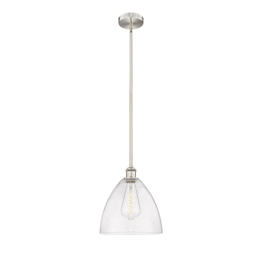 Innovations Bristol 12in 1-Light Mini Pendant | Industrial Brushed Satin Nickel Steel and Seedy Glass | Kitchen Island & Dining | Model 616-1S-SN-GBD-124