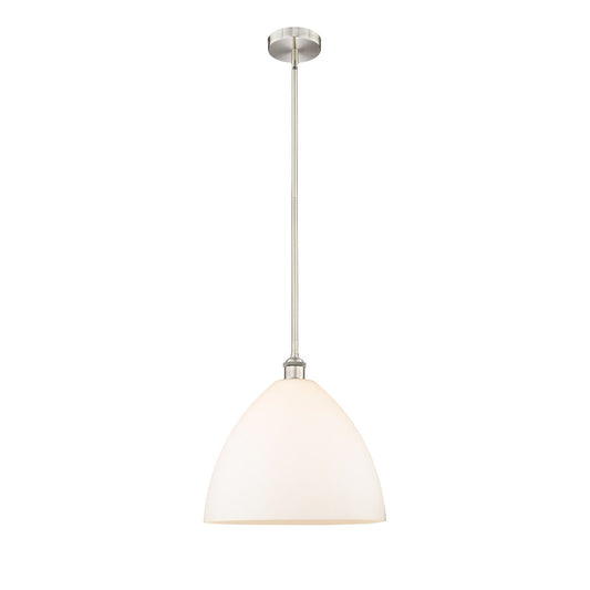 Innovations Bristol 16in 1-Light Pendant | Industrial Brushed Satin Nickel Steel and Matte White Glass | Kitchen Island & Dining | Model 616-1S-SN-GBD-161