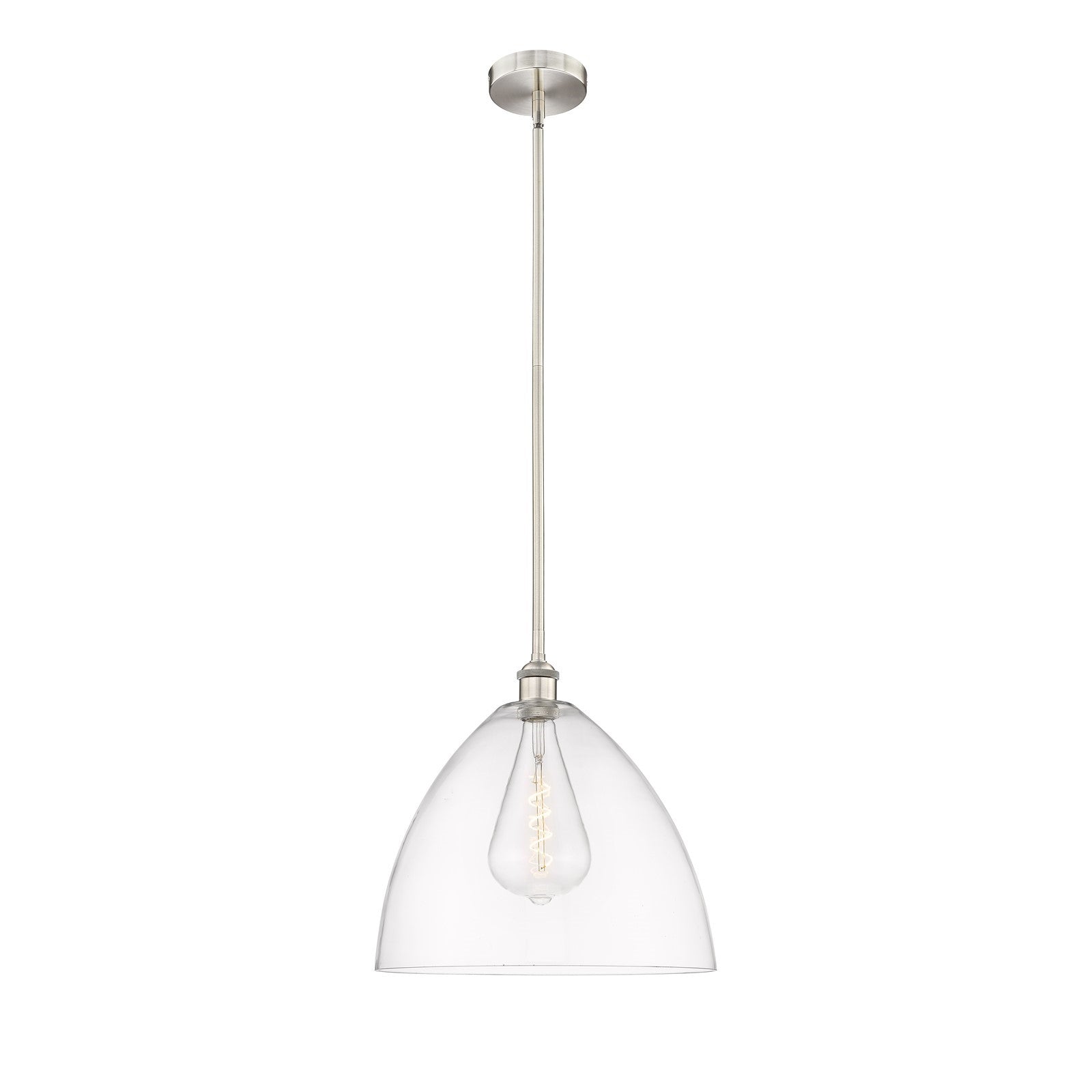 Innovations Bristol 16in 1-Light Pendant | Industrial Brushed Satin Nickel Steel and Clear Glass | Kitchen Island & Dining Room | Model 616-1S-SN-GBD-162