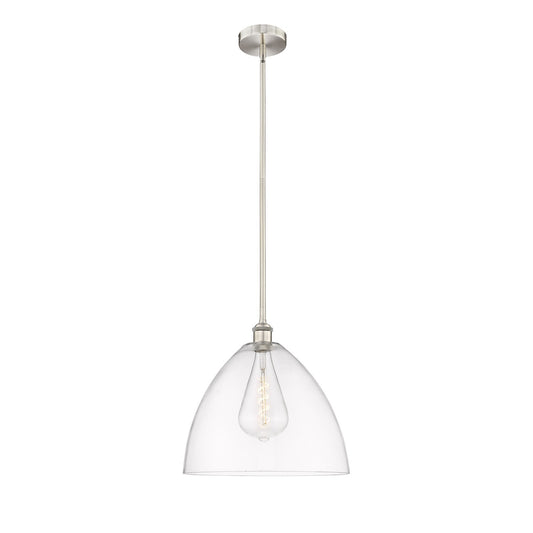Innovations Bristol 16in 1-Light Pendant | Industrial Brushed Satin Nickel Steel and Clear Glass | Kitchen Island & Dining | Model 616-1S-SN-GBD-162-LED