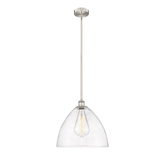 Innovations Bristol 16in 1-Light Pendant | Industrial Brushed Satin Nickel Steel and Seedy Glass Dome | Kitchen Island & Dining | Model 616-1S-SN-GBD-164