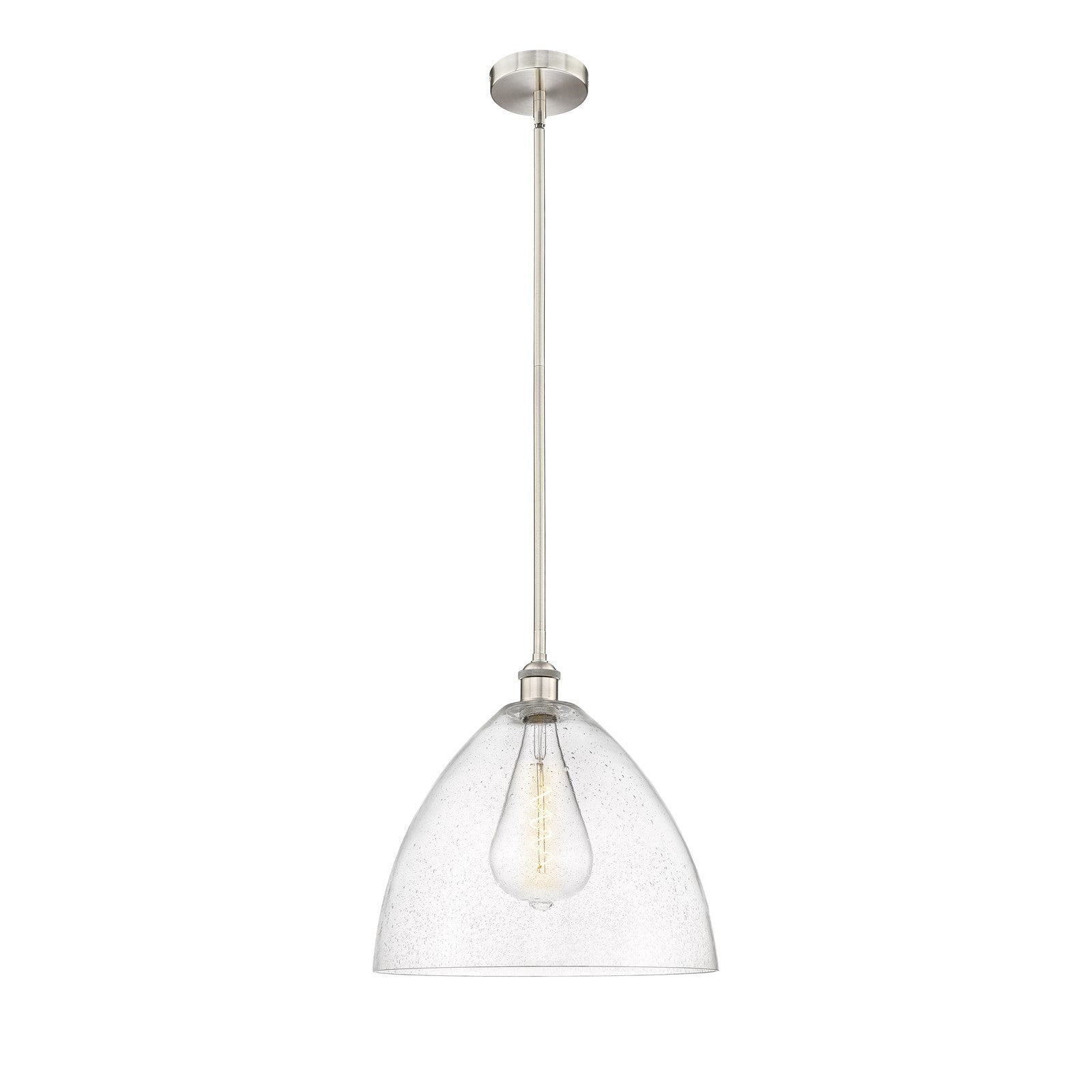 Innovations Bristol 16in 1-Light Pendant | Industrial Brushed Satin Nickel Steel and Seedy Glass | Kitchen Island & Dining | Model 616-1S-SN-GBD-164-LED