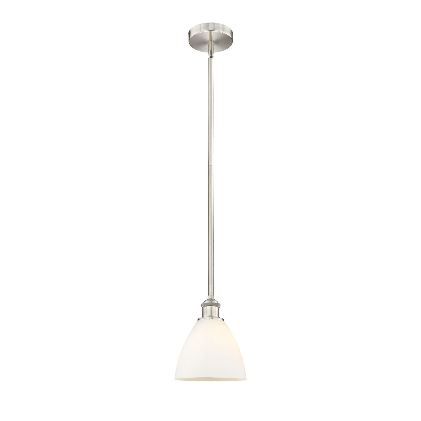 Innovations Bristol 8in 1-Light Mini Pendant | Industrial Brushed Satin Nickel Steel and Matte White Glass | Kitchen Island | Model 616-1S-SN-GBD-751-LED