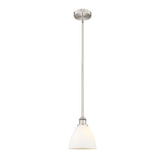 Innovations Bristol 8in 1-Light Mini Pendant | Industrial Brushed Satin Nickel Steel and Matte White Glass | Kitchen Island | Model 616-1S-SN-GBD-751-LED