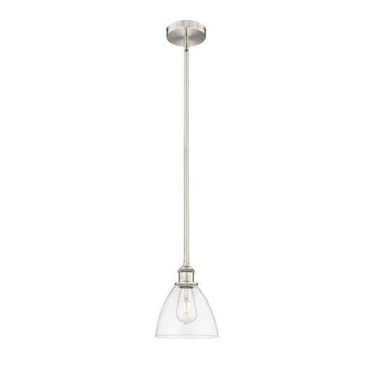 Innovations Bristol 1-Light 7.5in Mini Pendant | Industrial Brushed Satin Nickel Steel and Clear Glass | Kitchen Island & Dining | Model 616-1S-SN-GBD-752