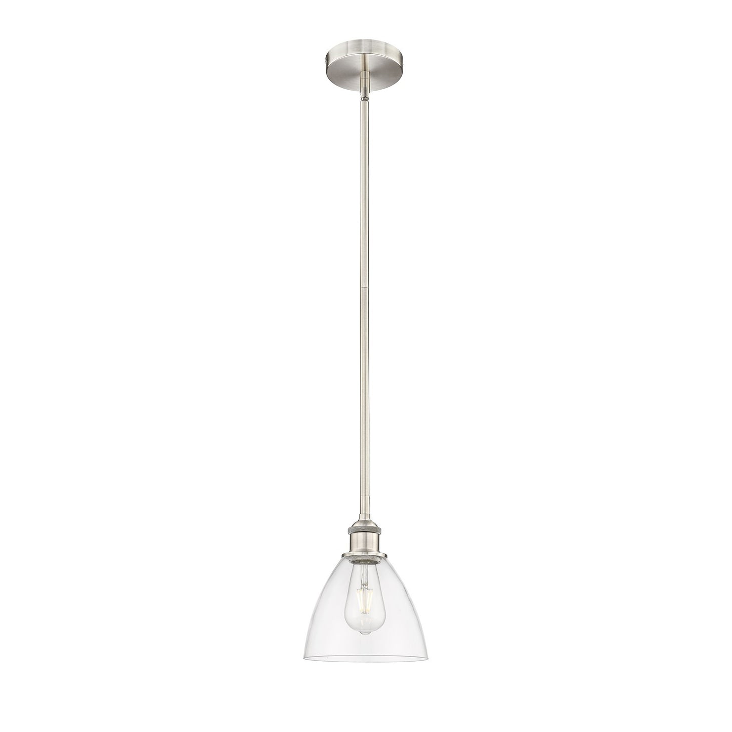 Innovations Bristol 7.5in 1-Light Mini Pendant | Industrial Brushed Satin Nickel Steel and Clear Glass | Kitchen Island & | Model 616-1S-SN-GBD-752-LED