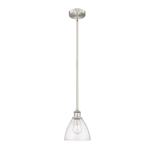 Innovations Bristol 7.5in 1-Light Mini Pendant | Industrial Brushed Satin Nickel Steel and Seedy Glass | Kitchen Island & Dining | Model 616-1S-SN-GBD-754