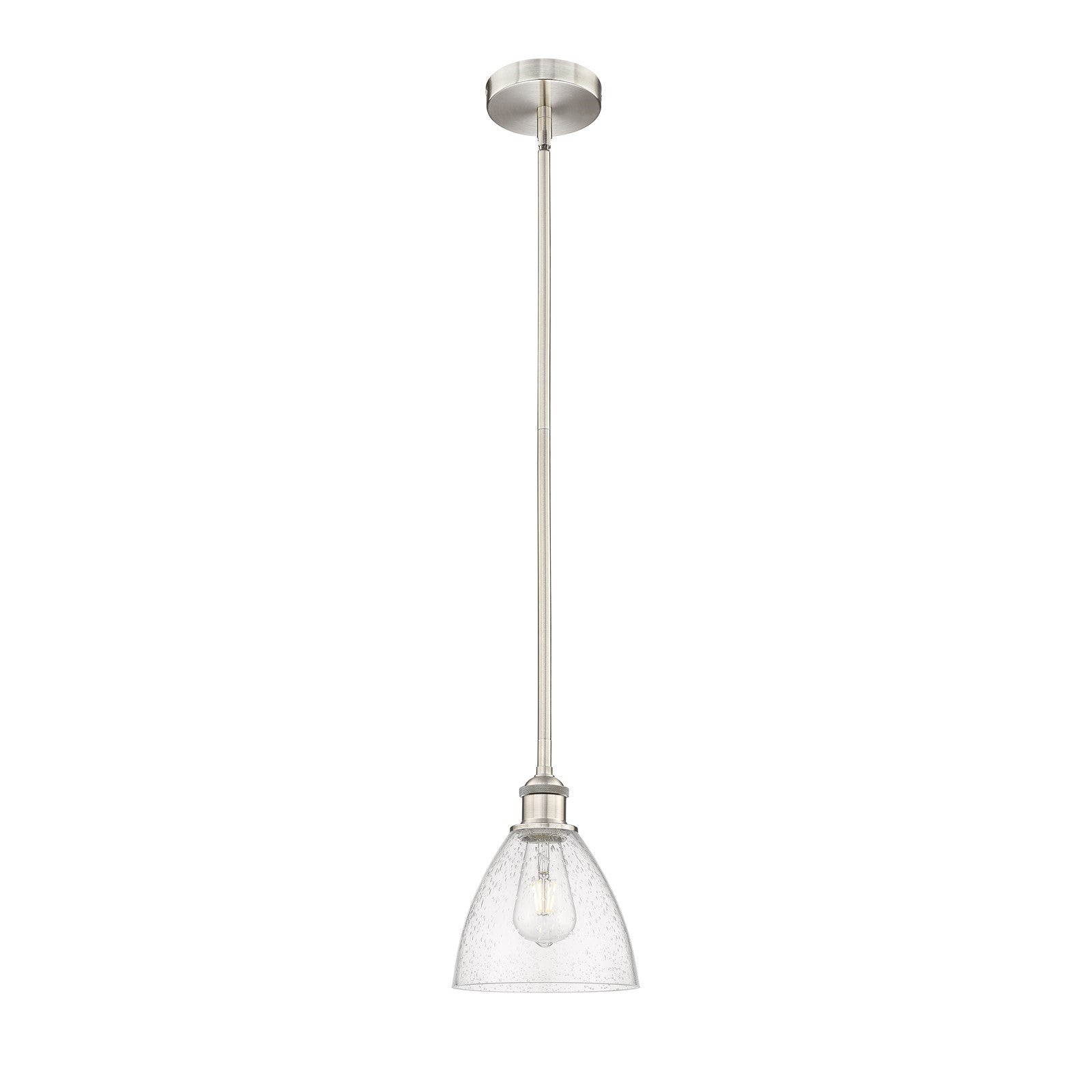 Innovations Bristol 7.5in 1-Light Mini Pendant | Industrial Brushed Satin Nickel Steel and Seedy Glass | Kitchen Island & Dining | Model 616-1S-SN-GBD-754