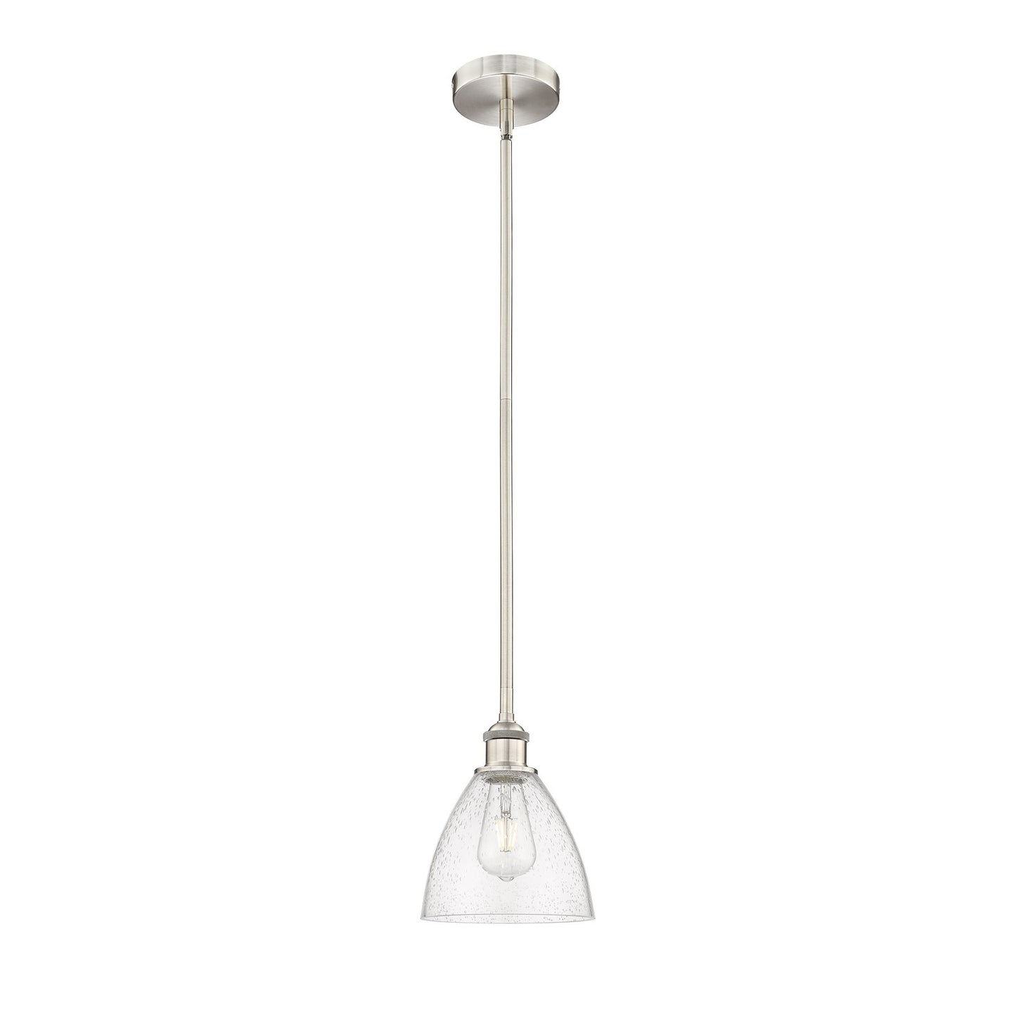 Innovations Bristol 7.5in 1-Light Mini Pendant | Industrial Brushed Satin Nickel Steel and Seedy Glass | Kitchen Island & | Model 616-1S-SN-GBD-754-LED