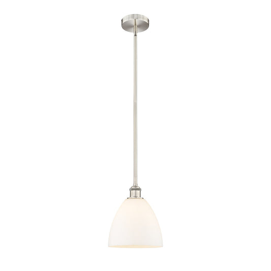 Innovations Bristol 9in 1-Light Mini Pendant | Industrial Brushed Satin Nickel and Matte White Glass | Kitchen Island & Dining | Model 616-1S-SN-GBD-91
