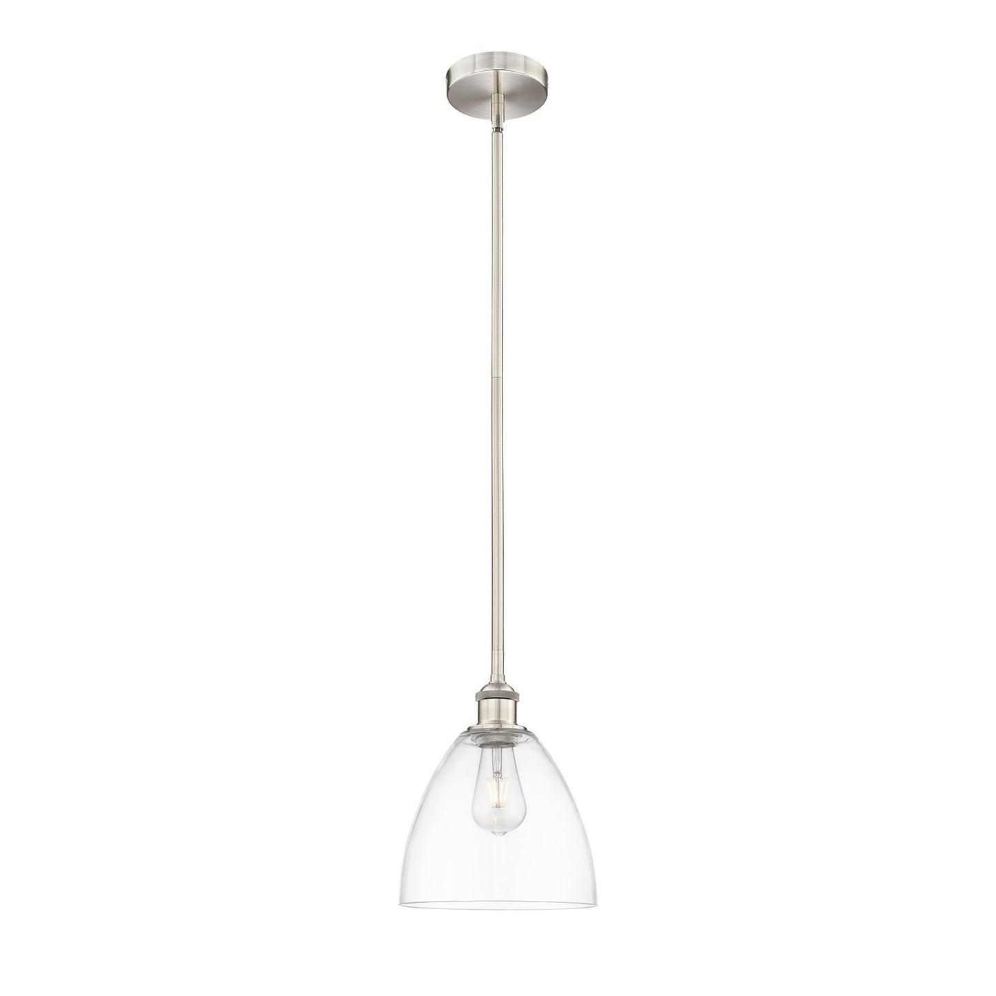 Innovations Bristol 9in 1-Light Mini Pendant | Industrial Brushed Satin Nickel Steel and Clear Glass Dome | Kitchen Island & | Model 616-1S-SN-GBD-92