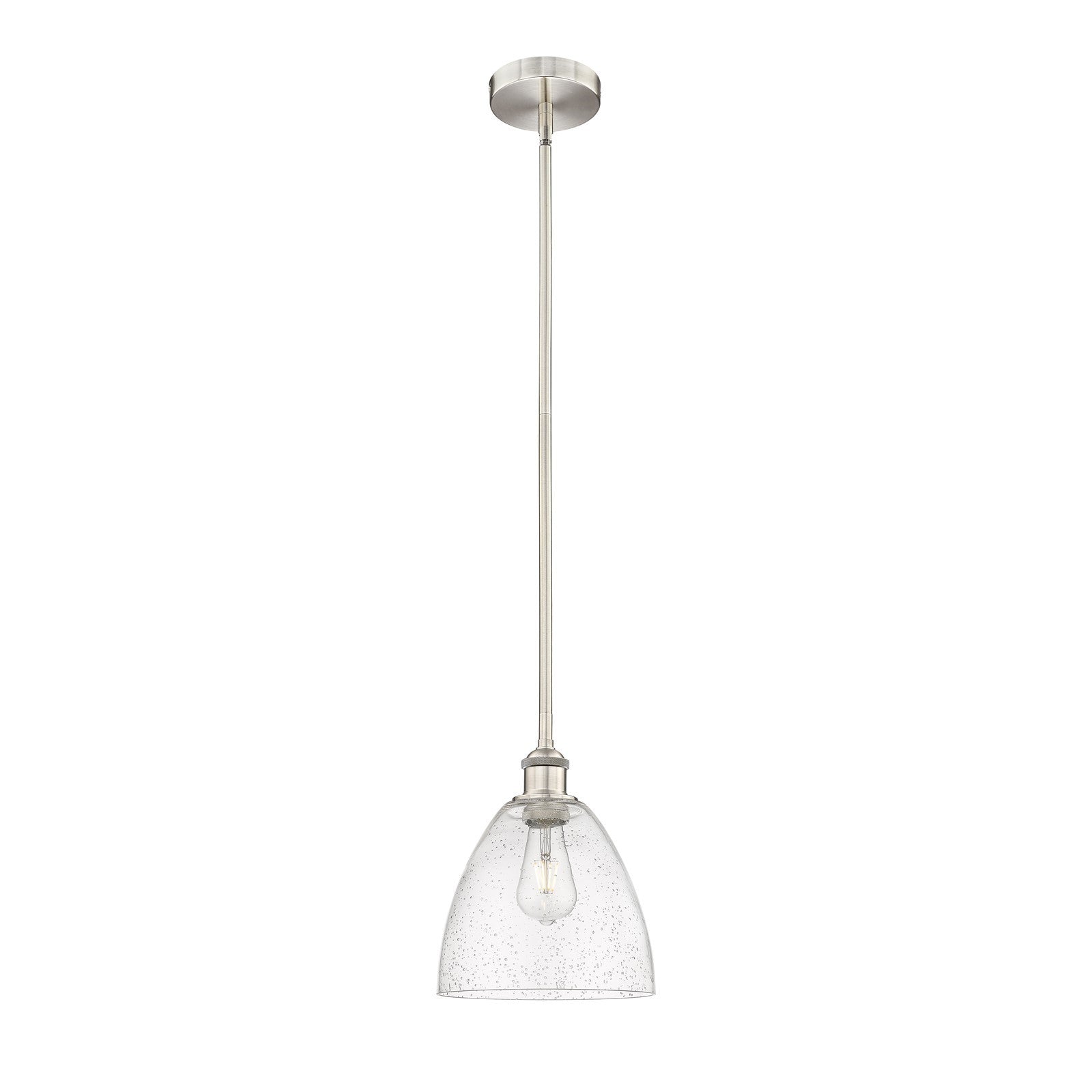 Innovations Bristol 9in 1-Light Mini Pendant | Industrial Brushed Satin Nickel Steel and Seedy Glass | Kitchen Island & Dining | Model 616-1S-SN-GBD-94
