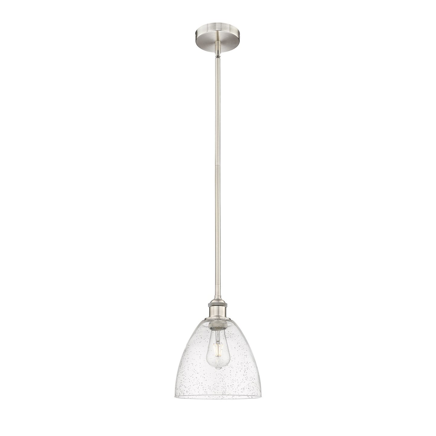 Innovations Bristol 9in 1-Light Mini Pendant | Industrial Brushed Satin Nickel Steel and Seedy Glass | Kitchen Island & | Model 616-1S-SN-GBD-94-LED