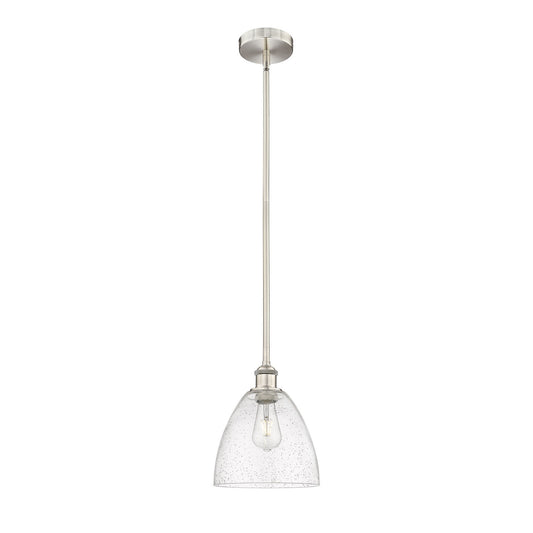 Innovations Bristol 9in 1-Light Mini Pendant | Industrial Brushed Satin Nickel Steel and Seedy Glass | Kitchen Island & | Model 616-1S-SN-GBD-94-LED