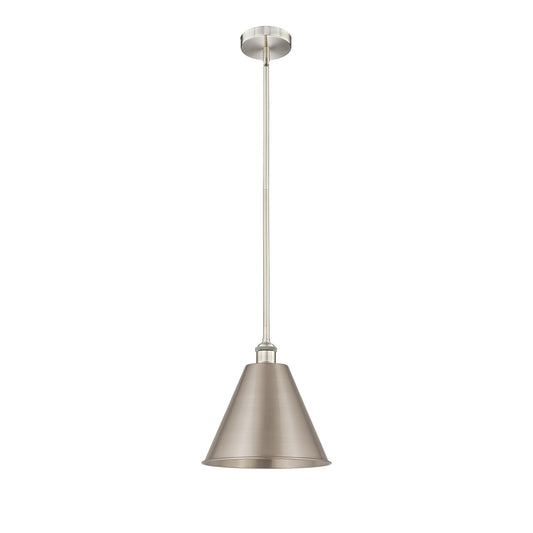 Innovations Berkshire 12in 1-Light Mini Pendant | Industrial Brushed Satin Nickel Steel and Cast Brass with Brushed Satin | Model 616-1S-SN-MBC-12-SN-LED