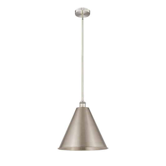 Innovations Berkshire 16in 1-Light Mini Pendant | Industrial Brushed Satin Nickel Steel and Cast Brass with Brushed Satin | Model 616-1S-SN-MBC-16-SN-LED