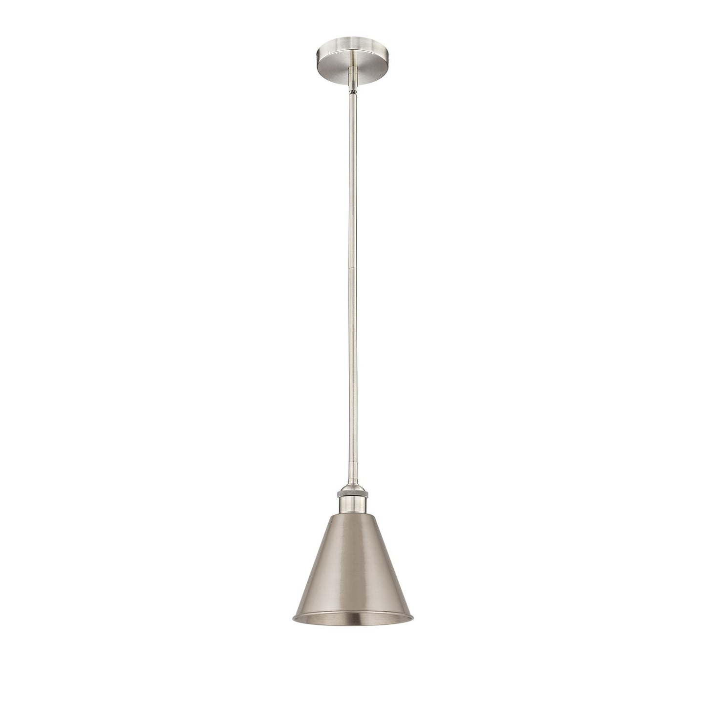Innovations Berkshire 8in 1-Light Mini Pendant | Industrial Farmhouse Brushed Satin Nickel Steel and Metal Shade | Kitchen | Model 616-1S-SN-MBC-8-SN-LED