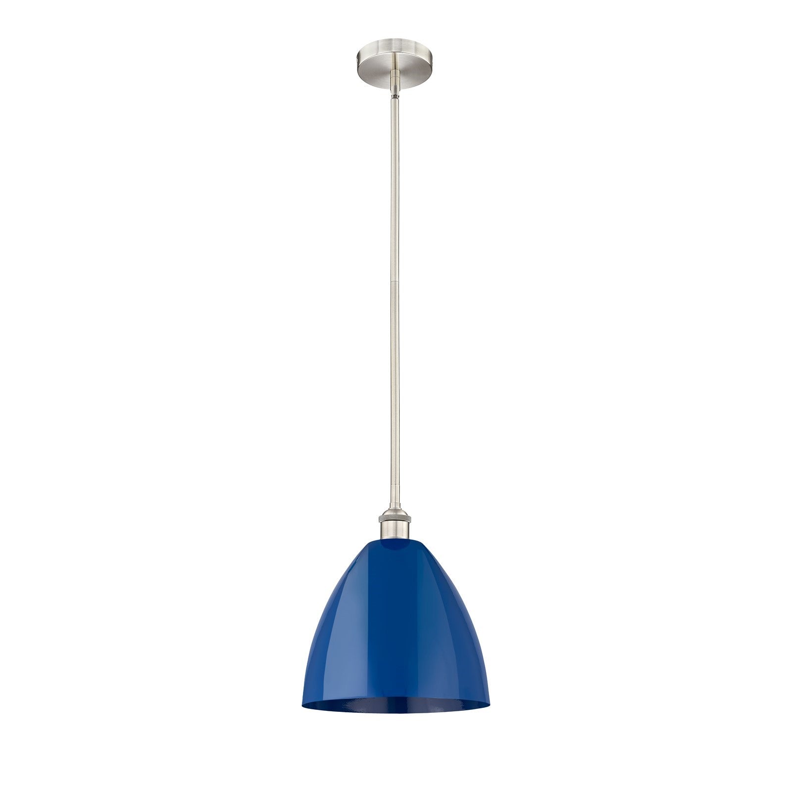 Innovations Plymouth 12in 1-Light Mini Pendant | Industrial Brushed Satin Nickel and Matte Blue Metal | Kitchen Island & | Model 616-1S-SN-MBD-12-BL