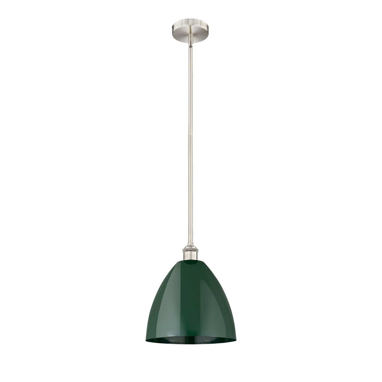 Innovations Plymouth 12in 1-Light Mini Pendant | Industrial Brushed Satin Nickel and Matte Green Metal | Kitchen Island & | Model 616-1S-SN-MBD-12-GR