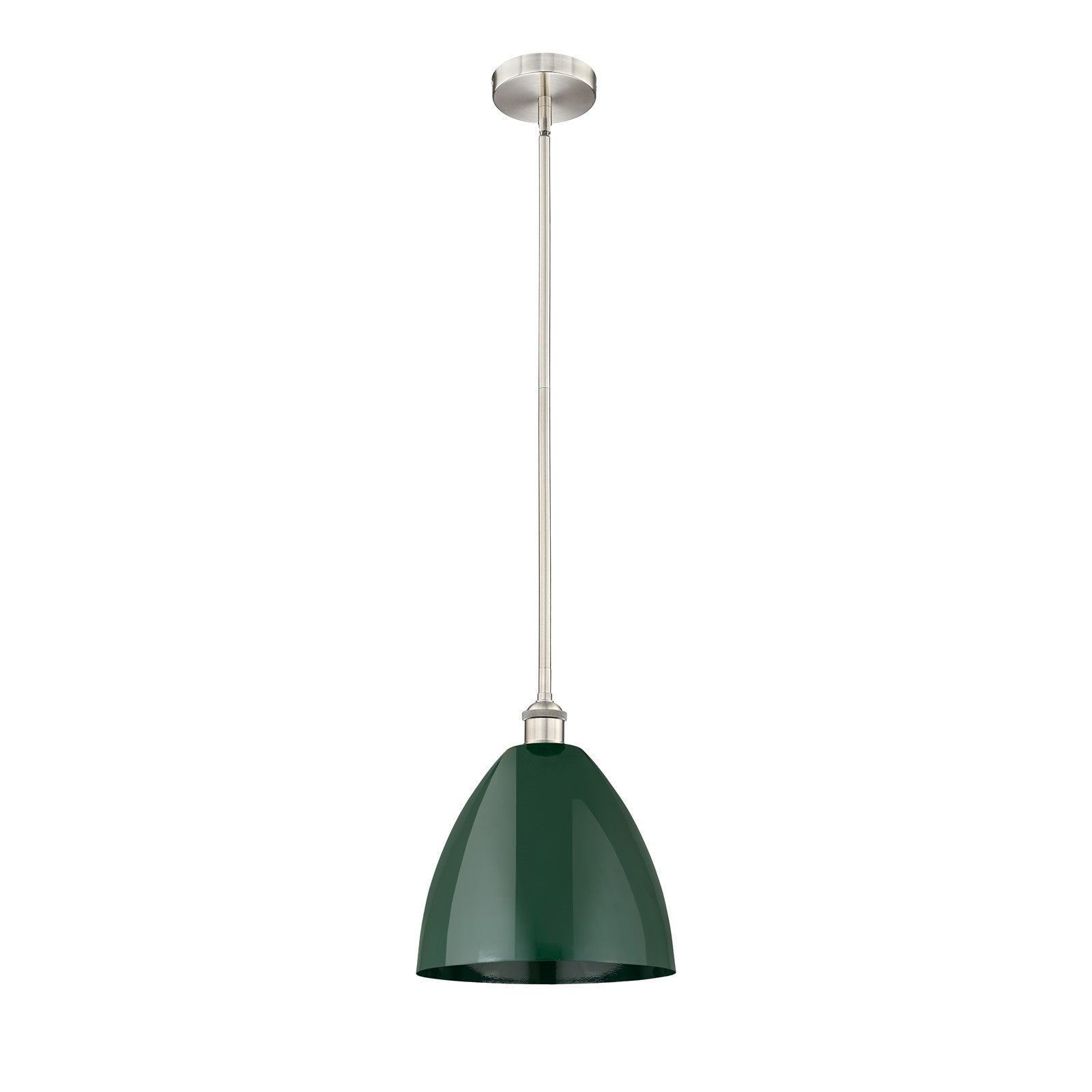 Innovations Plymouth 12in 1-Light Mini Pendant | Industrial Brushed Satin Nickel and Matte Green Metal | Kitchen Island & | Model 616-1S-SN-MBD-12-GR