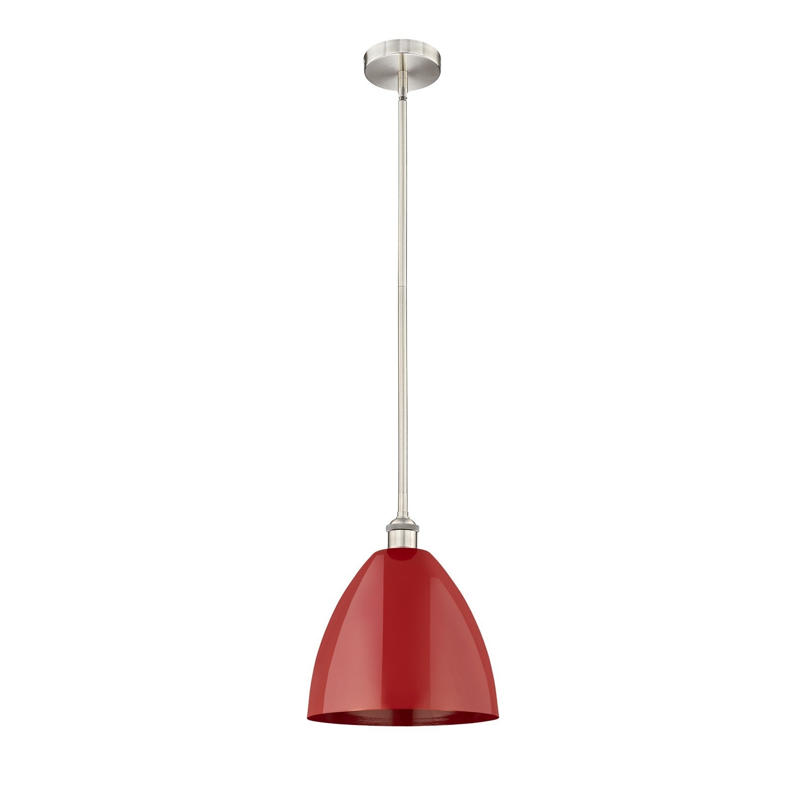 Innovations Plymouth 12in 1-Light Mini Pendant | Industrial Brushed Satin Nickel and Matte Red Metal | Kitchen Island & | Model 616-1S-SN-MBD-12-RD-LED