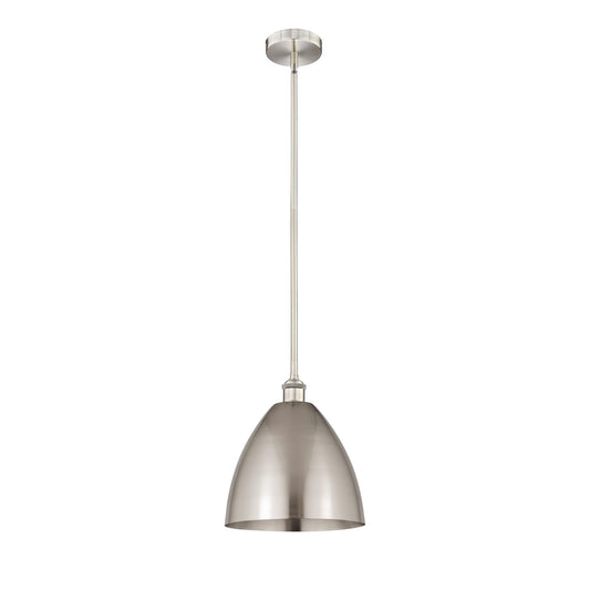 Innovations Bristol 12in 1-Light Mini Pendant | Industrial Farmhouse Brushed Satin Nickel Steel and Metal Shade | Kitchen | Model 616-1S-SN-MBD-12-SN