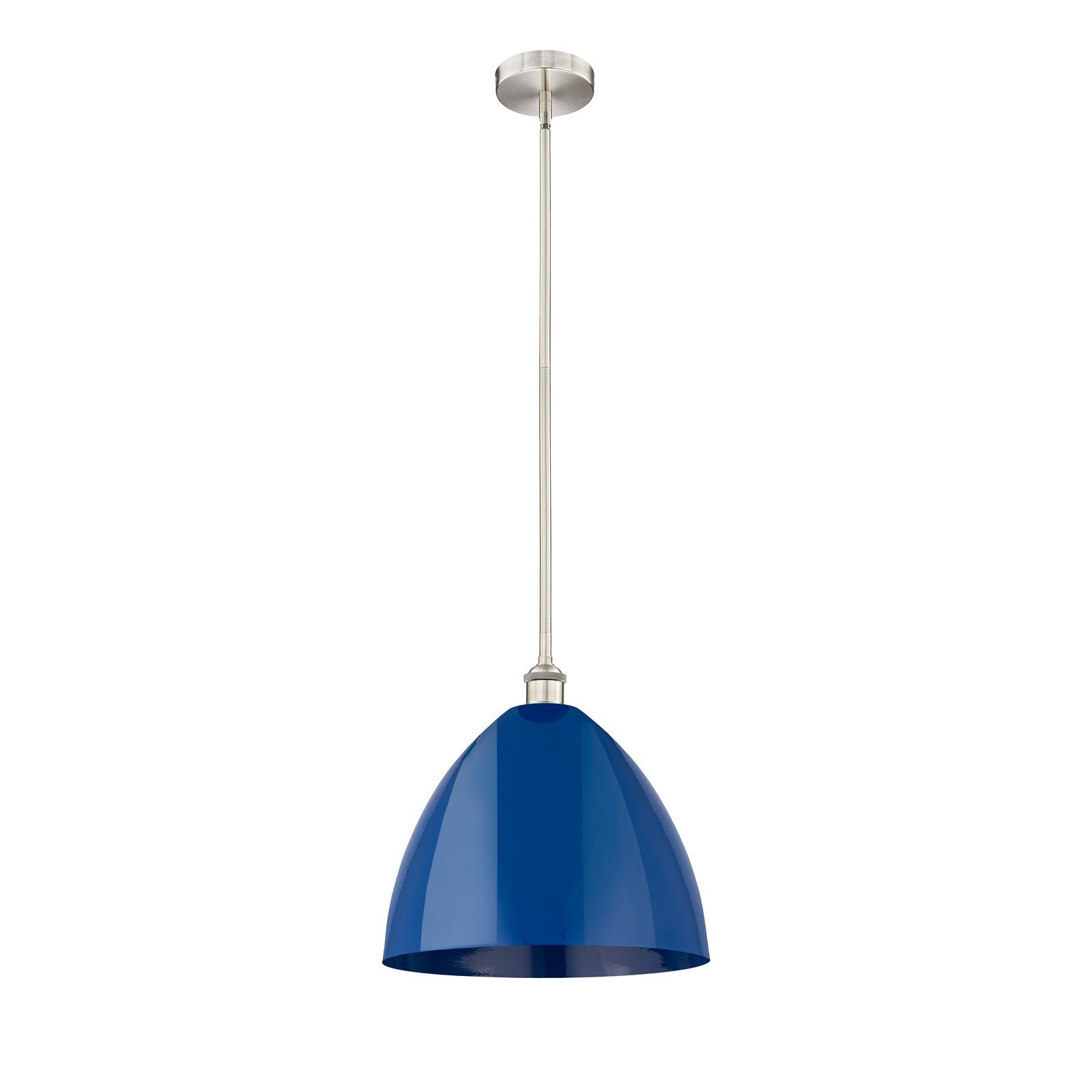 Innovations Plymouth 16in 1-Light Mini Pendant | Industrial Brushed Satin Nickel and Matte Blue Metal | Kitchen Island & | Model 616-1S-SN-MBD-16-BL-LED