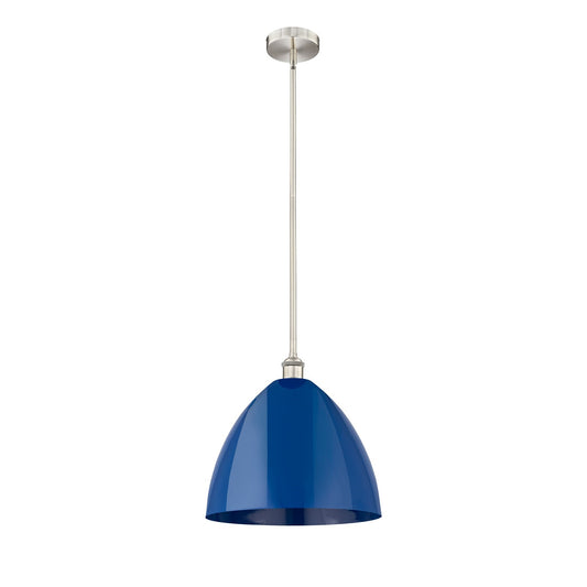 Innovations Plymouth 16in 1-Light Mini Pendant | Industrial Brushed Satin Nickel and Matte Blue Metal | Kitchen Island & | Model 616-1S-SN-MBD-16-BL-LED