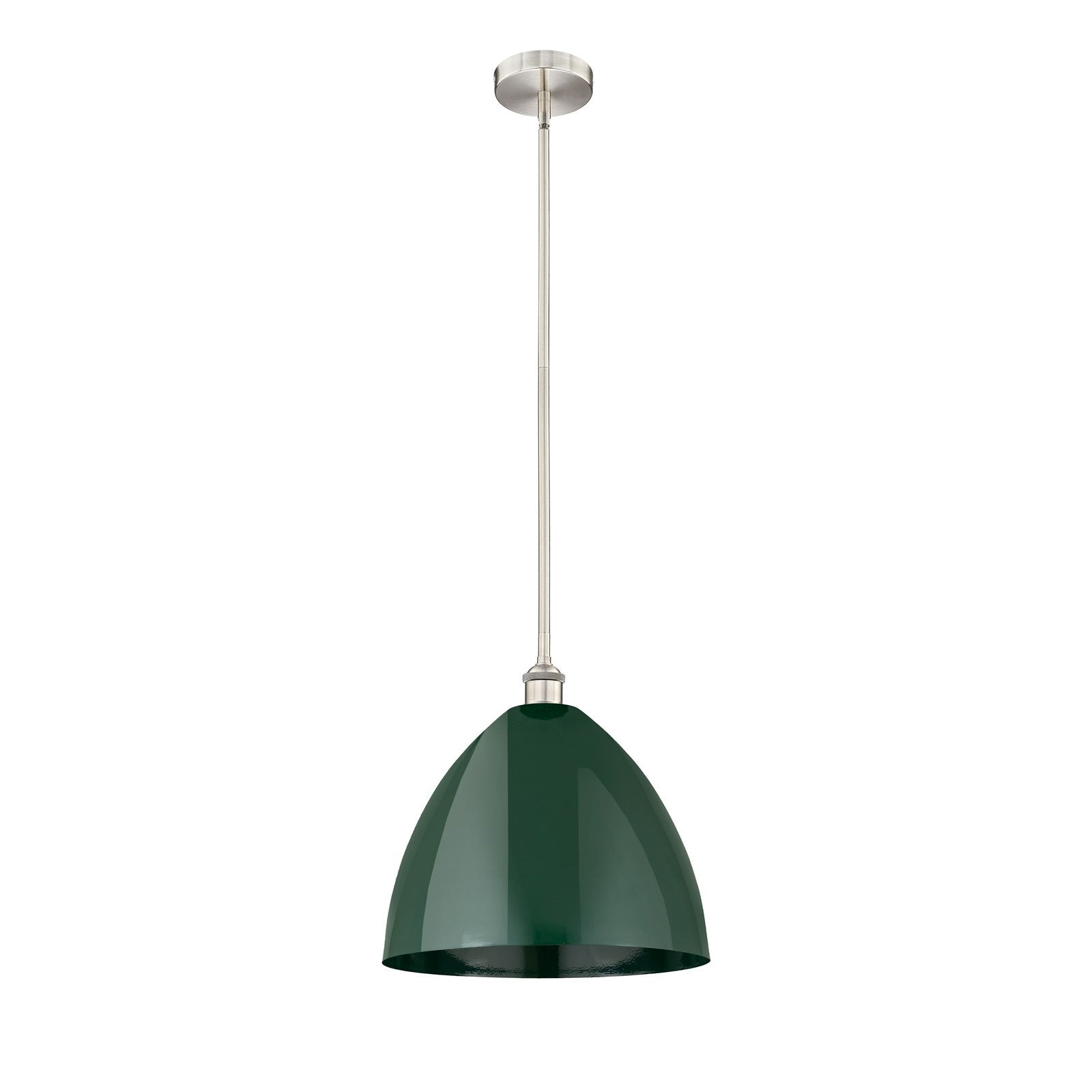 Innovations Plymouth 16in 1-Light Mini Pendant | Industrial Farmhouse Brushed Satin Nickel and Matte Green Metal | Kitchen | Model 616-1S-SN-MBD-16-GR
