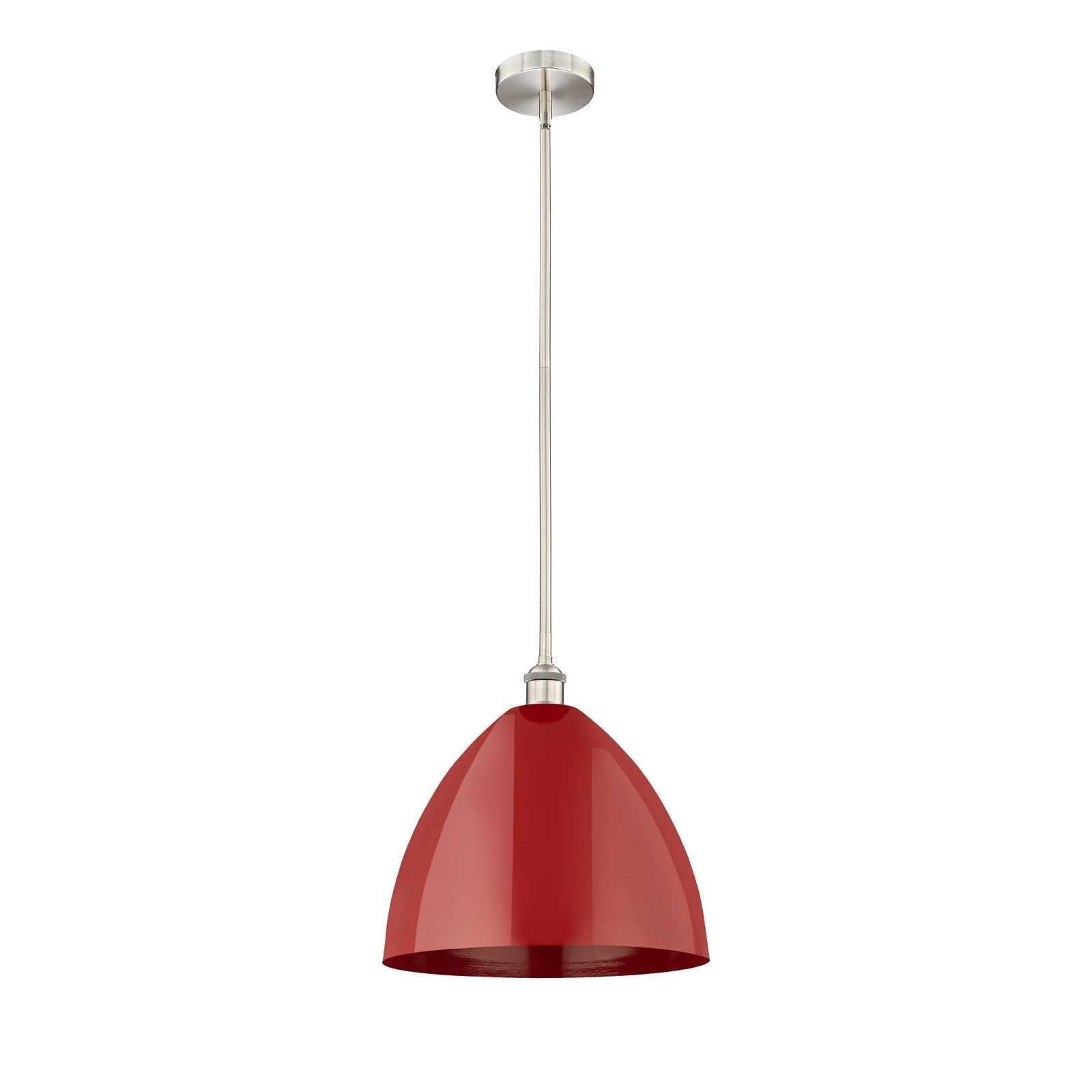 Innovations Plymouth 16in 1-Light Mini Pendant | Industrial Brushed Satin Nickel and Matte Red Metal | Kitchen Island & Dining | Model 616-1S-SN-MBD-16-RD