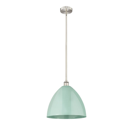 Innovations Plymouth 16in 1-Light Mini Pendant | Industrial Farmhouse Brushed Satin Nickel and Matte Seafoam Metal | Kitchen | Model 616-1S-SN-MBD-16-SF