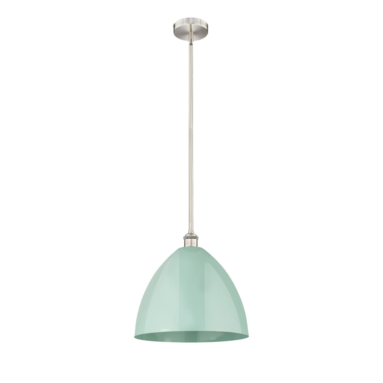Innovations Plymouth 16in 1-Light Mini Pendant | Industrial Farmhouse Brushed Satin Nickel and Matte Seafoam Metal | Model 616-1S-SN-MBD-16-SF-LED