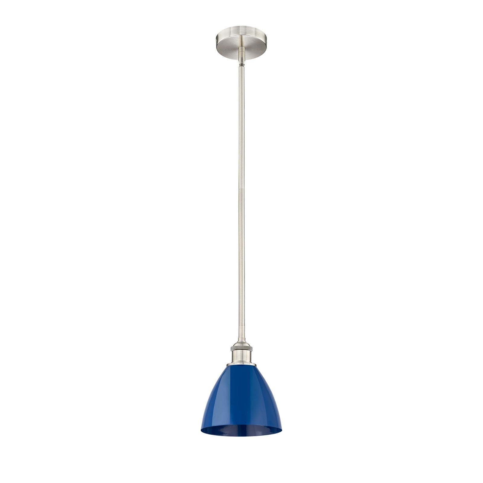 Innovations Plymouth 7.5in 1-Light Mini Pendant | Industrial Farmhouse Brushed Satin Nickel and Matte Blue Metal | Kitchen | Model 616-1S-SN-MBD-75-BL