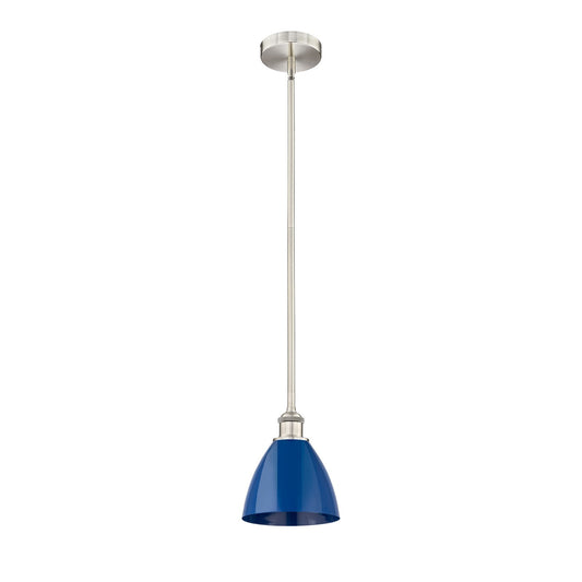 Innovations Plymouth 8in 1-Light Mini Pendant | Industrial Brushed Satin Nickel and Matte Blue Metal | Kitchen Island & | Model 616-1S-SN-MBD-75-BL-LED