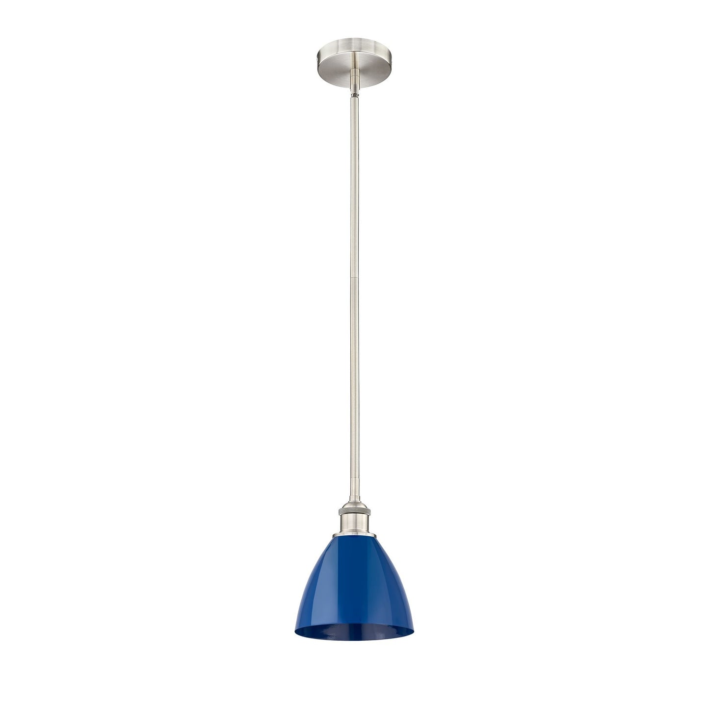 Innovations Plymouth 8in 1-Light Mini Pendant | Industrial Brushed Satin Nickel and Matte Blue Metal | Kitchen Island & | Model 616-1S-SN-MBD-75-BL-LED