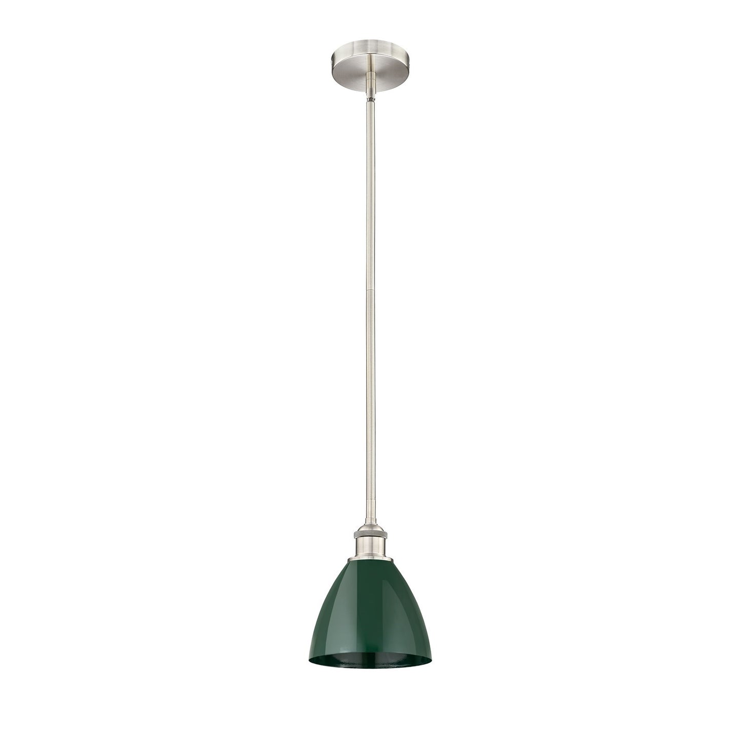Innovations Plymouth 7.5in 1-Light Mini Pendant | Industrial Farmhouse Brushed Satin Nickel and Matte Green Metal | Kitchen | Model 616-1S-SN-MBD-75-GR