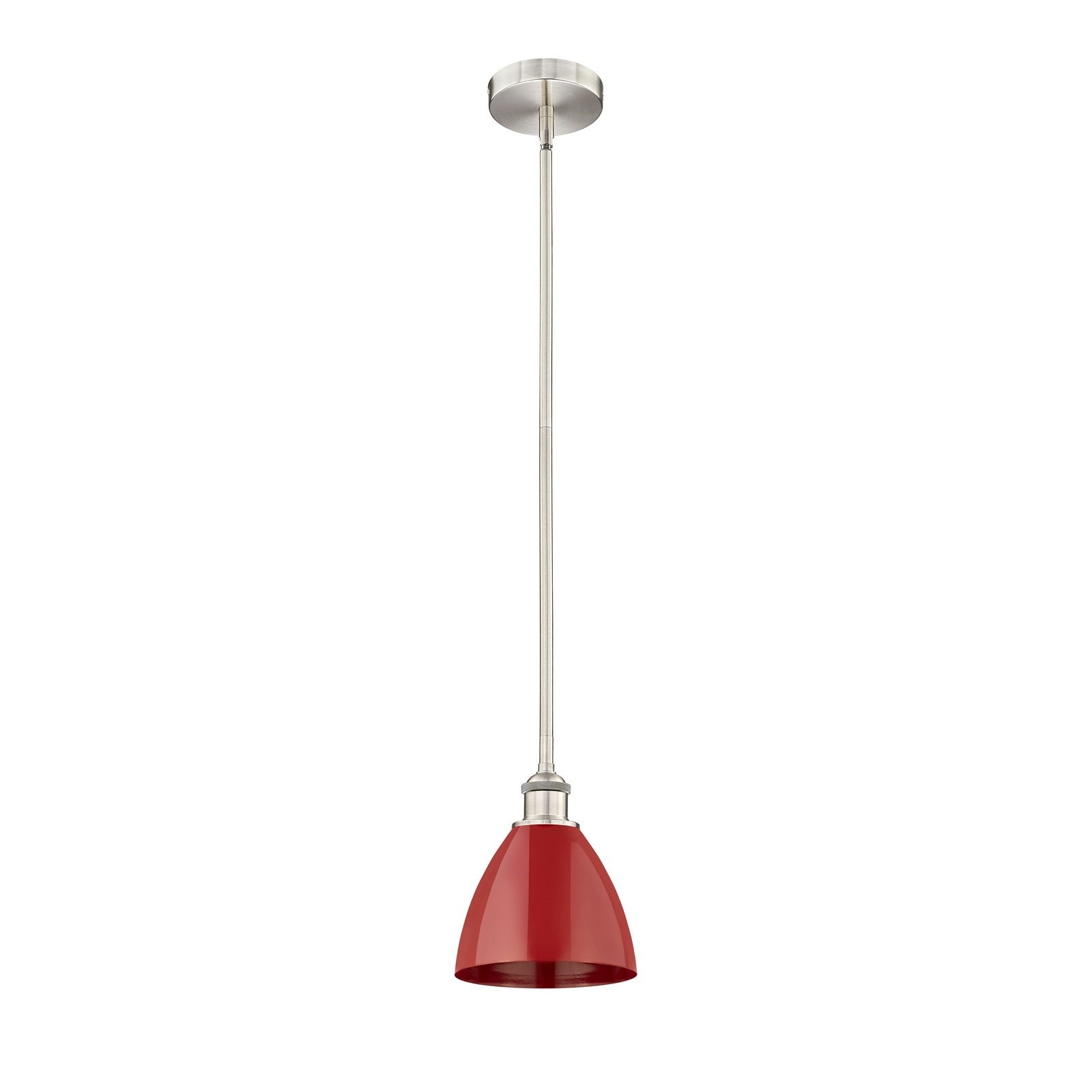Innovations Plymouth 8in 1-Light Mini Pendant | Industrial Farmhouse Brushed Satin Nickel and Matte Red Metal | Kitchen Island | Model 616-1S-SN-MBD-75-RD