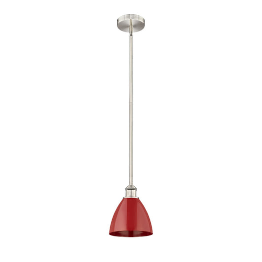 Innovations Plymouth 8in 1-Light Mini Pendant | Industrial Farmhouse Brushed Satin Nickel and Matte Red Metal | Kitchen Island | Model 616-1S-SN-MBD-75-RD