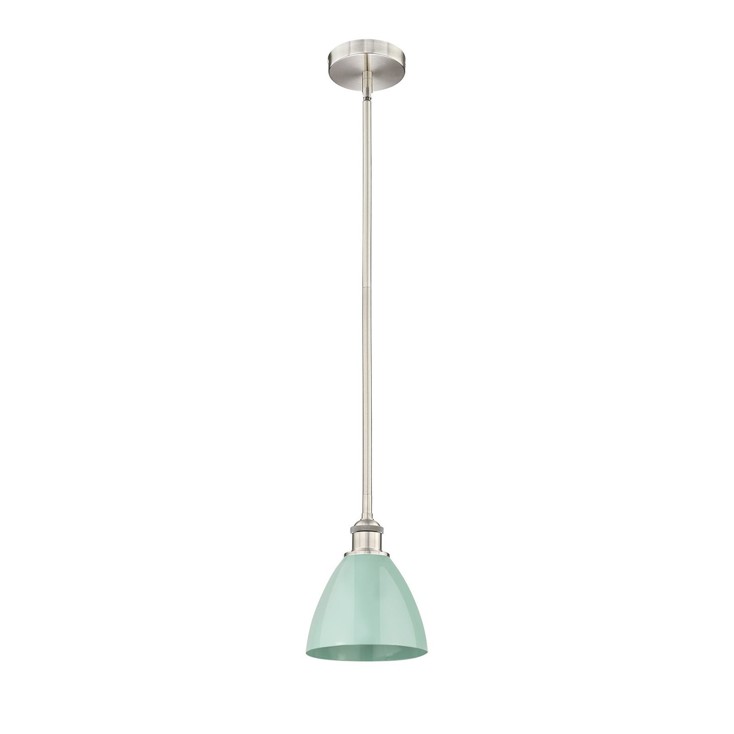 Innovations Plymouth 7.5in 1-Light Mini Pendant | Industrial Farmhouse Brushed Satin Nickel and Matte Seafoam Metal Shade | Model 616-1S-SN-MBD-75-SF