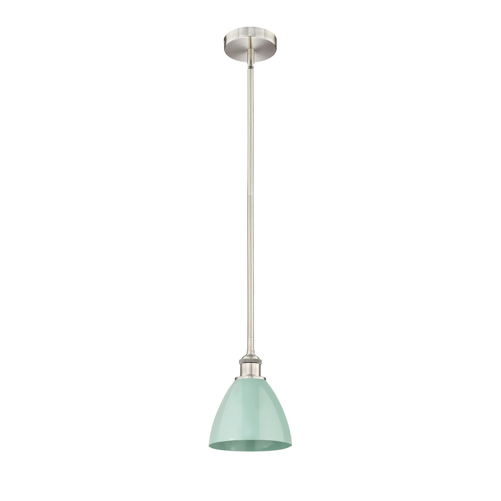 Innovations Plymouth 7.5in 1-Light Mini Pendant | Industrial Farmhouse Brushed Satin Nickel and Matte Seafoam Metal Shade | Model 616-1S-SN-MBD-75-SF-LED