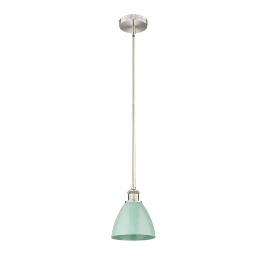 Innovations Plymouth 7.5in 1-Light Mini Pendant | Industrial Farmhouse Brushed Satin Nickel and Matte Seafoam Metal Shade | Model 616-1S-SN-MBD-75-SF-LED