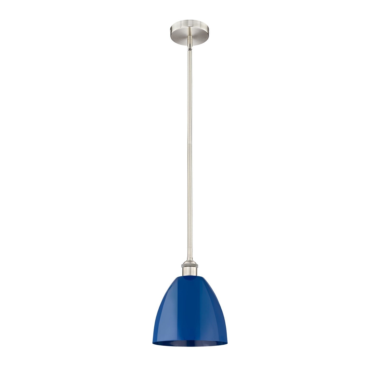 Innovations Plymouth 9in 1-Light Mini Pendant | Industrial Farmhouse Brushed Satin Nickel and Matte Blue Metal | Kitchen Island | Model 616-1S-SN-MBD-9-BL