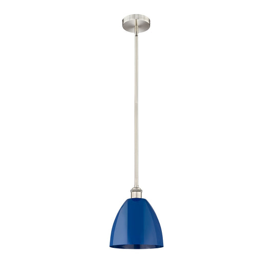 Innovations Plymouth 9in 1-Light Mini Pendant | Industrial Farmhouse Brushed Satin Nickel and Matte Blue Metal | Kitchen Island | Model 616-1S-SN-MBD-9-BL