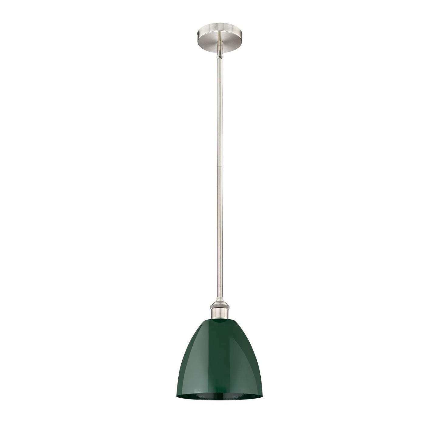 Innovations Plymouth 9in 1-Light Mini Pendant | Industrial Farmhouse Brushed Satin Nickel and Matte Green Metal | Kitchen | Model 616-1S-SN-MBD-9-GR