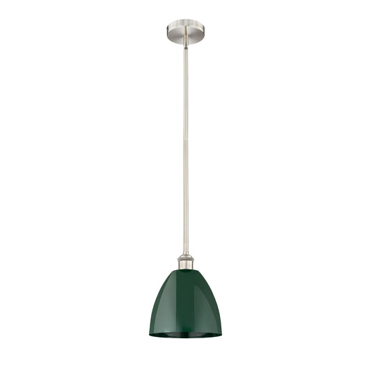 Innovations Plymouth 9in 1-Light Mini Pendant | Industrial Farmhouse Brushed Satin Nickel and Matte Green Metal | Kitchen | Model 616-1S-SN-MBD-9-GR-LED