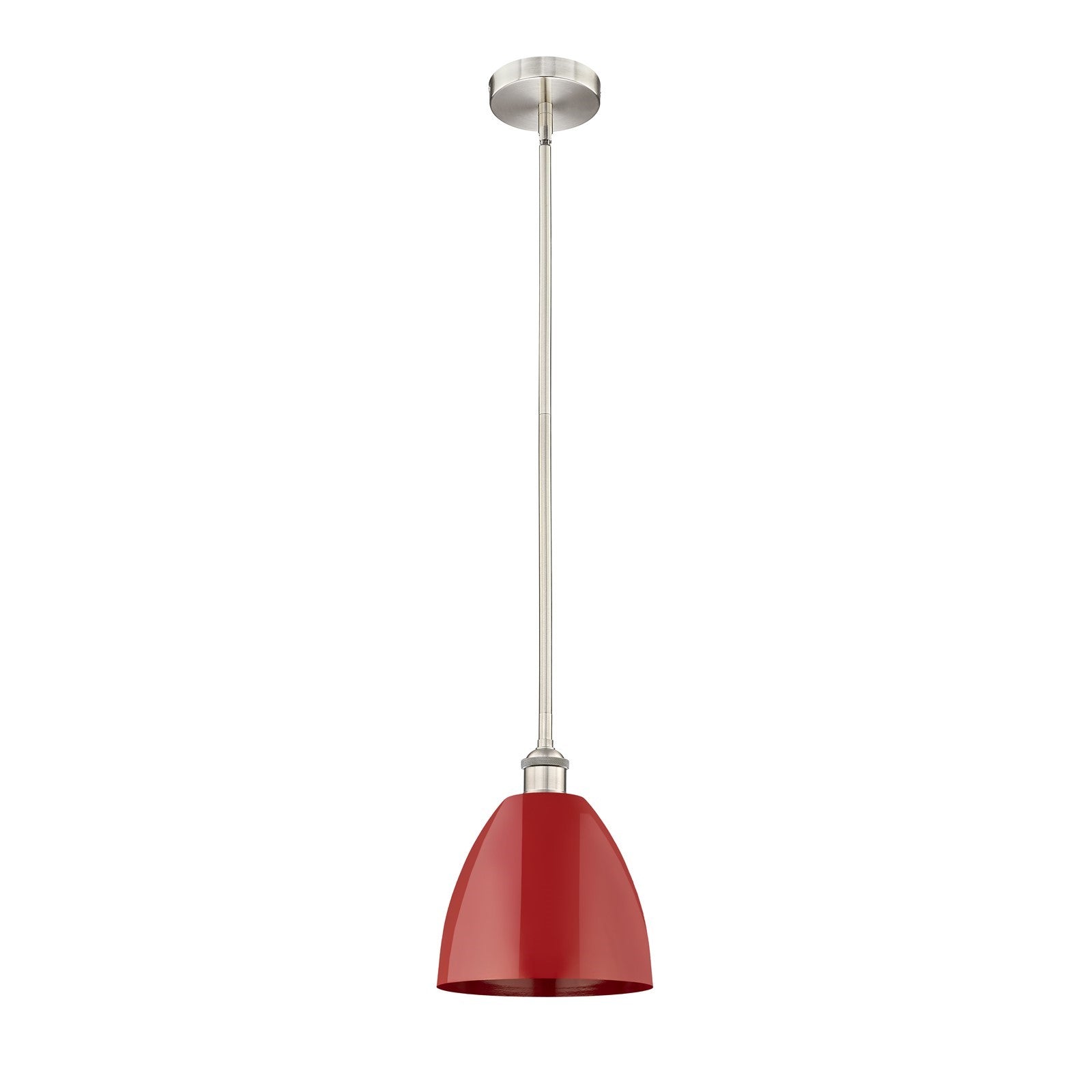 Innovations Plymouth 9in 1-Light Mini Pendant | Industrial Farmhouse Brushed Satin Nickel and Matte Red Metal | Kitchen Island | Model 616-1S-SN-MBD-9-RD