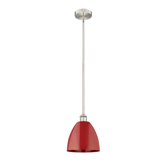 Innovations Plymouth 9in 1-Light Mini Pendant | Industrial Brushed Satin Nickel and Matte Red Metal | Kitchen Island & | Model 616-1S-SN-MBD-9-RD-LED
