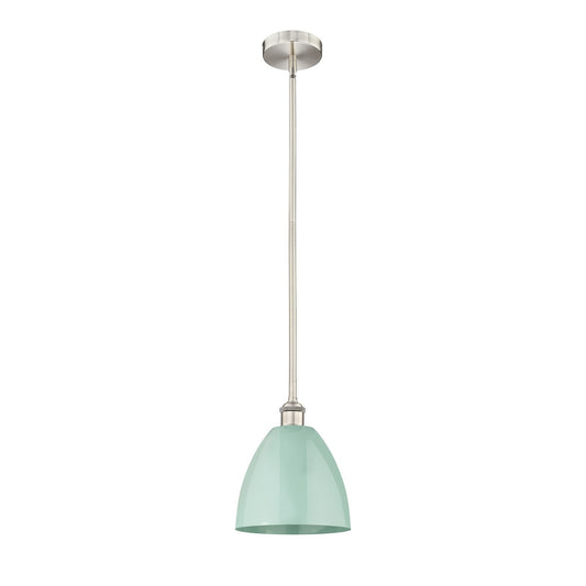 Innovations Plymouth 9in 1-Light Mini Pendant | Industrial Farmhouse Brushed Satin Nickel and Matte Seafoam Metal | Kitchen | Model 616-1S-SN-MBD-9-SF